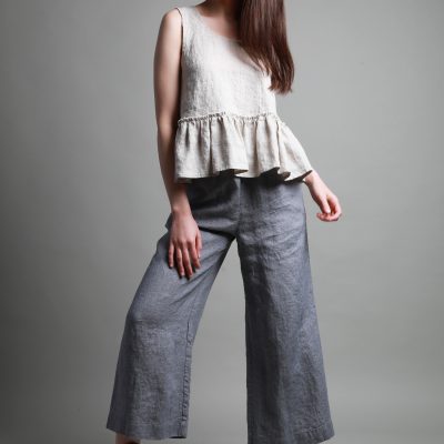 Handmade Linen Ankle Pants: Relaxed Fit Trousers Pockets