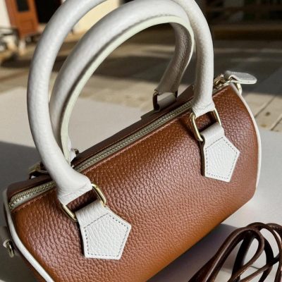 Cognac Brown Italian Leather Boston Bag Handmade Two
