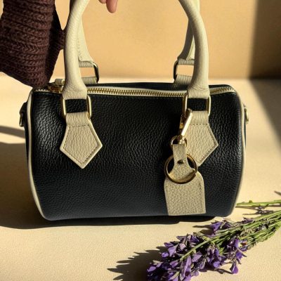 Two Tone Italian Leather Boston Bag Handmade Top